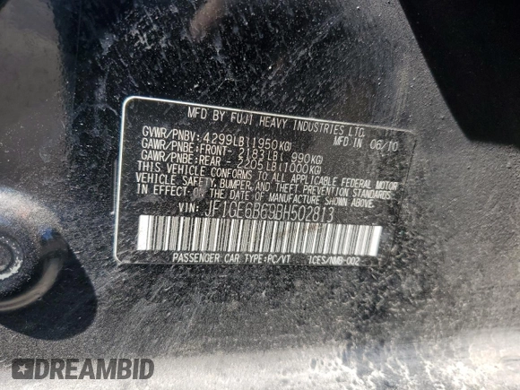 2011 Subaru Impreza Premium with VIN JF1GE6B69BH502813, listed as a Copart auction lot 58889325 with 149,593 mi miles and Salvage title. Bid and sale history available at DreamBid. Image 12.