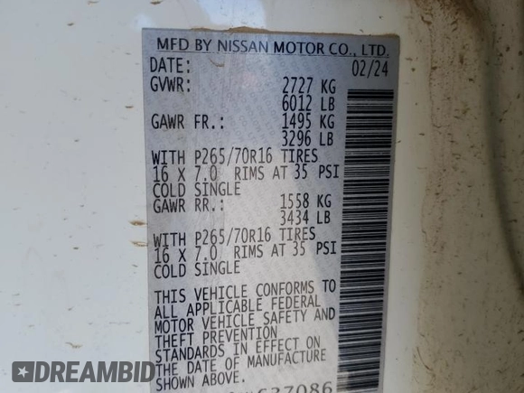 2024 Nissan Frontier Pro-4X with VIN 1N6ED1EK9RN637086, listed as a Copart auction lot 66204205 with 27,713 mi miles and Salvage title. Bid and sale history available at DreamBid. Image 12.
