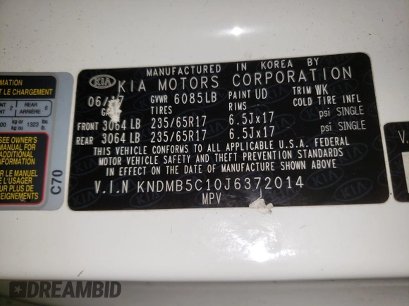 2018 Kia Sedona LX with VIN KNDMB5C10J6372014, listed as a Copart auction lot 48734845 with 95,676 mi miles and Salvage Title. Bid and sale history available at carsss.com. Image 13.
