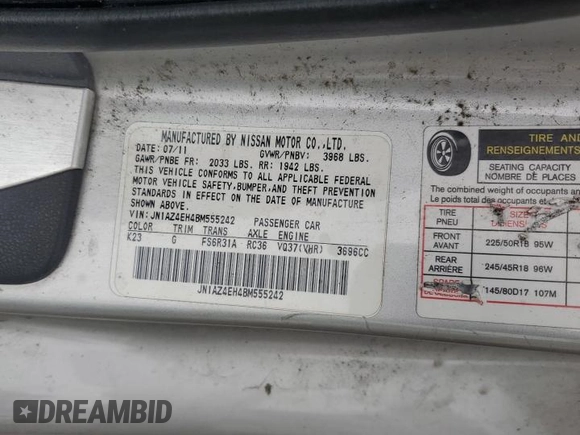 2011 Nissan 370Z with VIN JN1AZ4EH4BM555242, listed as a Copart auction lot 48924765 with 103,116 mi miles and Salvage Title. Bid and sale history available at carsss.com. Image 14.