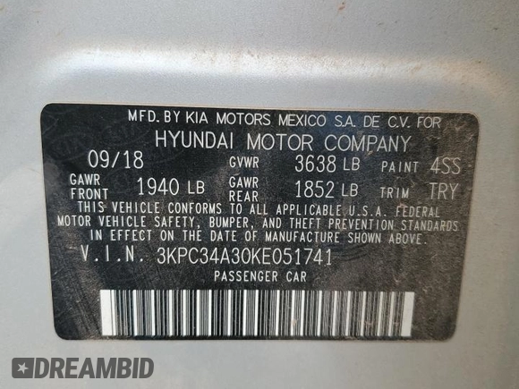 2019 Hyundai Accent Limited with VIN 3KPC34A30KE051741, listed as a Copart auction lot 44817195 with 117,652 mi miles and Salvage Title. Bid and sale history available at carsss.com. Image 12.