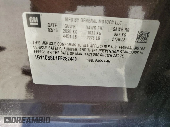 2015 Chevrolet Malibu LT with VIN 1G11C5SL1FF282440, listed as a Copart auction lot 53629585 with 86,566 mi miles and Salvage Title. Bid and sale history available at DreamBid. Image 12.
