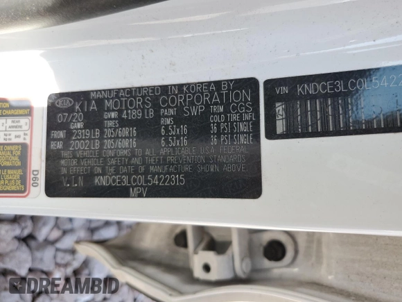 2020 Kia Niro EX Premium with VIN KNDCE3LC0L5422315, listed as a Copart auction lot 69904194 with 45,417 mi miles and Salvage Title. Bid and sale history available at carsss.com. Image 13.
