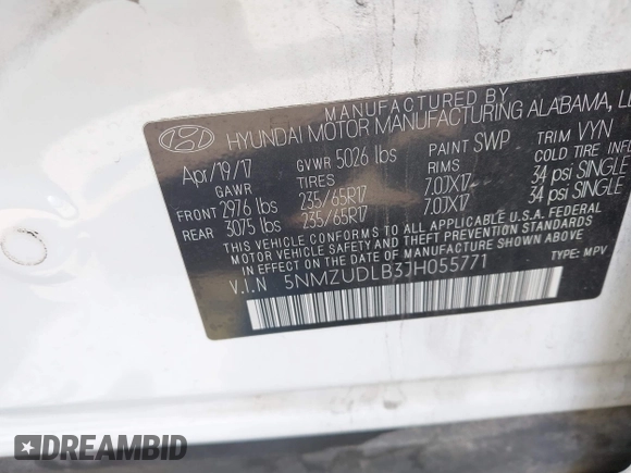 2018 Hyundai Santa Fe 2.4L z VIN 5NMZUDLB3JH055771, wystawiony jako IAAI lot #42126058 z przebiegiem 142 991 mil mil oraz . Historia ofert i sprzedaży dostępna na DreamBid. Obrazek 9.