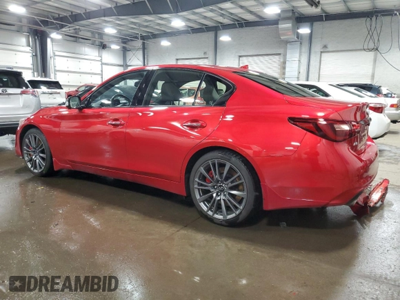 2021 Infiniti Q50 Red Sport 400 with VIN JN1FV7DR0MM880308, listed as a Copart auction lot 86103434 with 27,845 mi miles and Salvage Title. Bid and sale history available at DreamBid. Image 2.