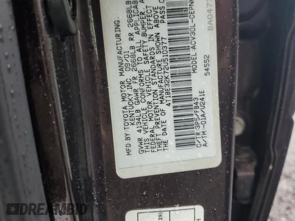2002 Toyota Camry LE z VIN 4T1BE32K72U510377, wystawiony jako Copart lot #58052175 z przebiegiem 123 339 mil mil oraz Szkoda całkowita • Salvage title. Historia ofert i sprzedaży dostępna na DreamBid. Obrazek 12.