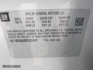 2013 Chevrolet Malibu LT with VIN 1G11E5SA9DF332443, listed as a IAAI auction lot 41853909 with 269,618 mi miles. Bid and sale history available at carsss.com. Image 9.