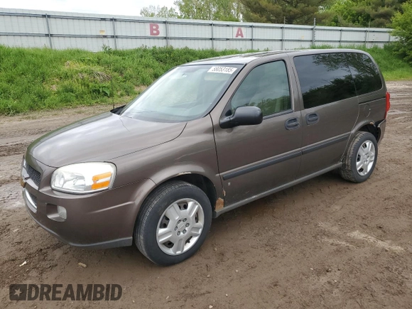 2008 Chevrolet Uplander LS z VIN 1GNDU23WX8D100796, wystawiony jako Copart lot #58053185 z przebiegiem 177 046 mil mil oraz Tytuł czysty. Historia ofert i sprzedaży dostępna na DreamBid. Obrazek 1.