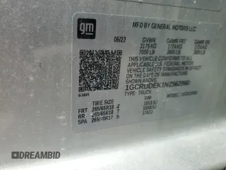 2022 Chevrolet Silverado 1500 LT with VIN 1GCRDDEK1NZ562960, listed as a Copart auction lot 71846004 with 37,123 mi miles and Salvage Title. Bid and sale history available at carsss.com. Image 12.