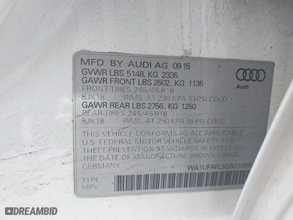 2016 Audi allroad Premium Plus with VIN WA1UFAFL5GA010559, listed as a IAAI auction lot 41918324 with 138,499 mi miles. Bid and sale history available at carsss.com. Image 9.
