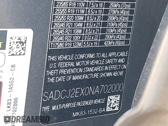 2022 Jaguar F-Pace S with VIN SADCJ2EX0NA702000, listed as a IAAI auction lot 40229566 with 36,593 mi miles and . Bid and sale history available at DreamBid. Image 9.