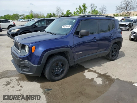 2016 Jeep Renegade Sport with VIN ZACCJBAT7GPC82897, listed as a Copart auction lot 54576245 with 145,217 mi miles and Clean Title. Bid and sale history available at carsss.com. Image 1.