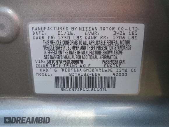 2016 Nissan Versa S with VIN 3N1CN7AP6GL866076, listed as a Copart auction lot 43206135 with 119,022 mi miles and Salvage Title. Bid and sale history available at carsss.com. Image 12.