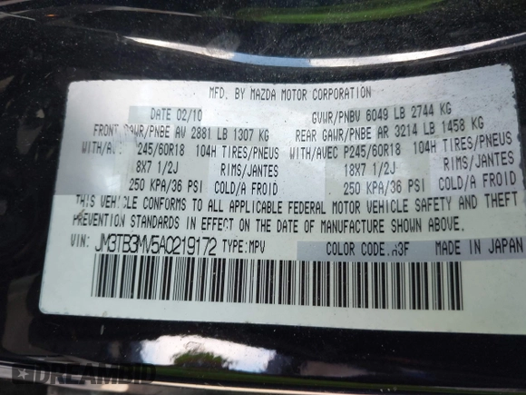 2010 Mazda CX-9 Touring with VIN JM3TB3MV5A0219172, listed as a IAAI auction lot 41541508 with Not Provided miles and . Bid and sale history available at carsss.com. Image 9.