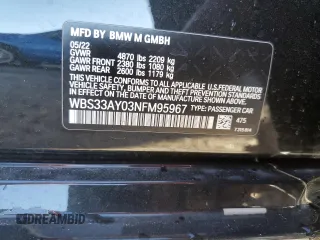 2022 BMW M3 Competition z VIN WBS33AY03NFM95967, wystawiony jako Copart lot #76178354 z przebiegiem 18 208 mil mil oraz Nie do naprawy • Non repairable. Historia ofert i sprzedaży dostępna na DreamBid. Obrazek 13.