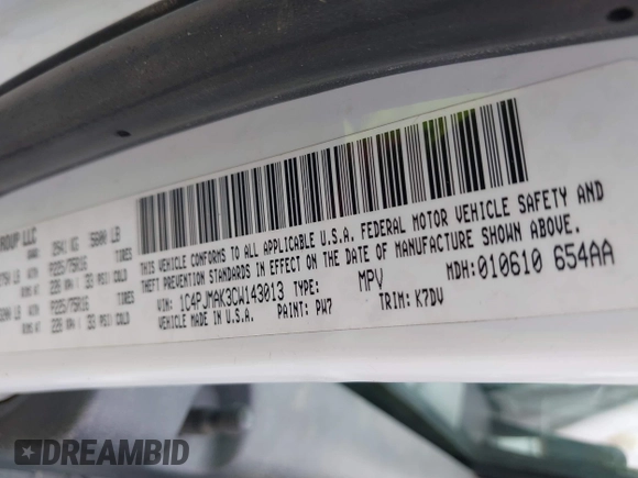 2012 Jeep Liberty Sport with VIN 1C4PJMAK3CW143013, listed as a IAAI auction lot 42437649 with 187,119 mi miles and . Bid and sale history available at DreamBid. Image 9.