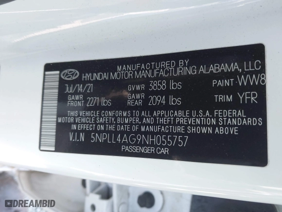 2022 Hyundai Elantra SE with VIN 5NPLL4AG9NH055757, listed as a IAAI auction lot 41419234 with 37,375 mi miles. Bid and sale history available at carsss.com. Image 9.