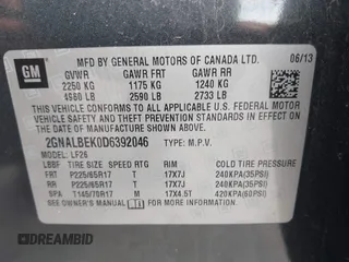 2013 Chevrolet Equinox LS z VIN 2GNALBEK0D6392046, wystawiony jako IAAI lot #42364950 z przebiegiem 148 821 mil mil oraz . Historia ofert i sprzedaży dostępna na DreamBid. Obrazek 9.