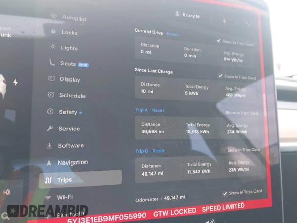 2021 Tesla Model 3 Long Range with VIN 5YJ3E1EB9MF055990, listed as a IAAI auction lot 41584065 with 49,147 mi miles and . Bid and sale history available at carsss.com. Image 16.