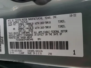 2023 Toyota Sequoia SR5 with VIN 7SVAAABA3PX003446, listed as a Copart auction lot 44369805 with 46,086 mi miles and Salvage Title. Bid and sale history available at carsss.com. Image 14.