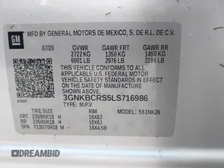 2020 Chevrolet Blazer LT with VIN 3GNKBCRS5LS716986, listed as a IAAI auction lot 42160327 with Not provided miles and . Bid and sale history available at DreamBid. Image 9.