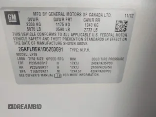 2013 GMC Terrain SLE with VIN 2GKFLREK1D6203691, listed as a IAAI auction lot 41931493 with 157,030 mi miles. Bid and sale history available at carsss.com. Image 9.