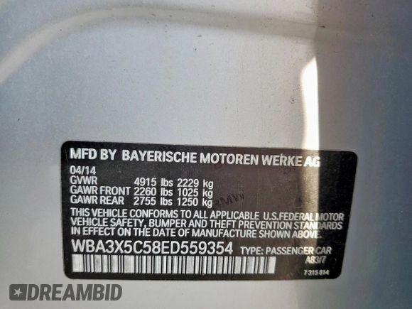 2014 BMW 3 Series 328i Gran Turismo xDrive z VIN WBA3X5C58ED559354, wystawiony jako Copart lot #57091895 z przebiegiem 126 186 mil mil oraz Szkoda całkowita • Salvage title. Historia ofert i sprzedaży dostępna na DreamBid. Obrazek 12.
