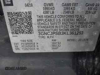 2019 Chevrolet Trax LT with VIN 3GNCJPSB3KL361253, listed as a IAAI auction lot 41946860 with 96,170 mi miles. Bid and sale history available at carsss.com. Image 9.