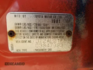 1982 Toyota Tercel Deluxe z VIN JT2AL21E5C3347983, wystawiony jako Copart lot #51536234 z przebiegiem 181 516 mil mil oraz Szkody całkowita. Historia ofert i sprzedaży dostępna na DreamBid. Obrazek 14.