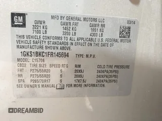 2015 GMC Yukon SLT with VIN 1GKS1BKC1FR145694, listed as a IAAI auction lot 41851644 with 162,592 mi miles. Bid and sale history available at carsss.com. Image 9.