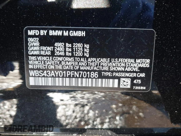 2023 BMW M3 Competition xDrive z VIN WBS43AY01PFN70186, wystawiony jako IAAI lot #41418410 z przebiegiem 12 284 mil mil oraz . Historia ofert i sprzedaży dostępna na DreamBid. Obrazek 9.
