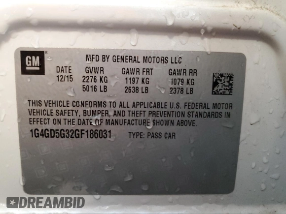 2016 Buick LaCrosse Premium I with VIN 1G4GD5G32GF186031, listed as a Copart auction lot 57243605 with 141,149 mi miles and Non repairable. Bid and sale history available at DreamBid. Image 12.