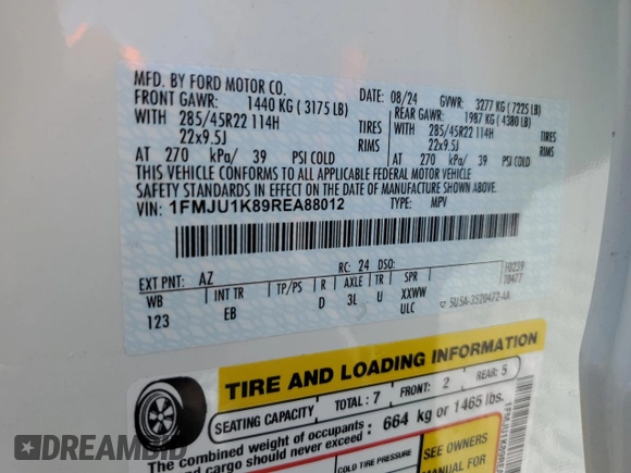 2024 Ford Expedition Limited with VIN 1FMJU1K89REA88012, listed as a Copart auction lot 54355385 with 5,406 mi miles and Salvage title. Bid and sale history available at DreamBid. Image 14.