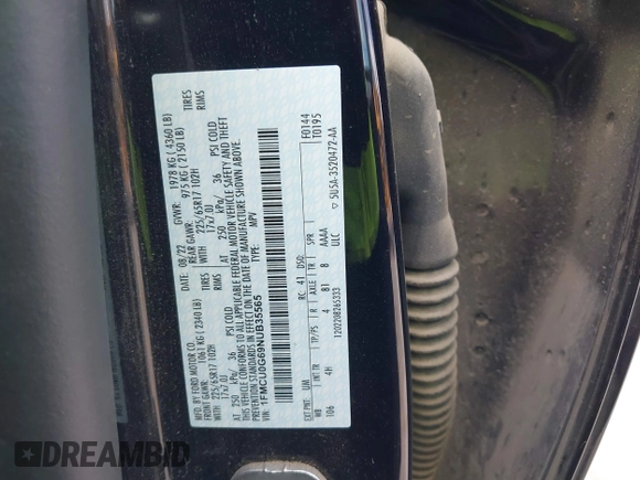 2022 Ford Escape SE with VIN 1FMCU0G69NUB35565, listed as a IAAI auction lot 42265525 with 27,711 mi miles and . Bid and sale history available at DreamBid. Image 9.