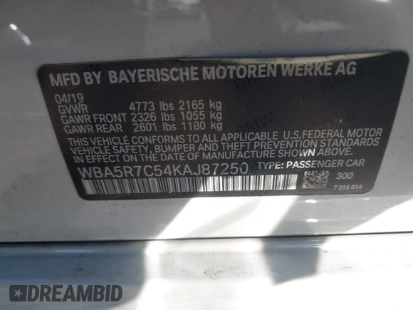 2019 BMW 3 Series 330i xDrive with VIN WBA5R7C54KAJ87250, listed as a IAAI auction lot 40857709 with 81,796 mi miles. Bid and sale history available at carsss.com. Image 9.