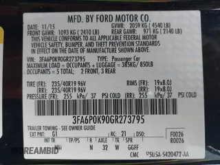 2016 Ford Fusion Titanium with VIN 3FA6P0K90GR273795, listed as a IAAI auction lot 41931175 with 108,531 mi miles and . Bid and sale history available at carsss.com. Image 9.