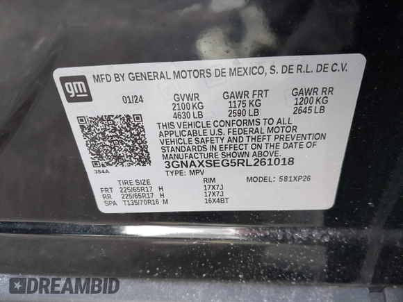 2024 Chevrolet Equinox LS z VIN 3GNAXSEG5RL261018, wystawiony jako IAAI lot #41937730 z przebiegiem 4 636 mil mil oraz . Historia ofert i sprzedaży dostępna na DreamBid. Obrazek 9.