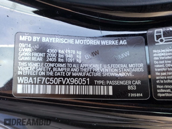 2015 BMW 2 Series 228i xDrive with VIN WBA1F7C50FVX96051, listed as a Copart auction lot 43630094 with 106,267 mi miles. Bid and sale history available at carsss.com. Image 12.