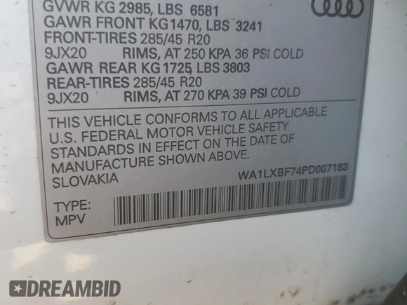 2023 Audi Q7 Premium Plus with VIN WA1LXBF74PD007183, listed as a Copart auction lot 47581045 with 10,786 mi miles and Salvage Title. Bid and sale history available at carsss.com. Image 14.