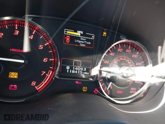 2015 Subaru WRX Premium with VIN JF1VA1D64F9814394, listed as a IAAI auction lot 41844272 with 118,415 mi miles. Bid and sale history available at carsss.com. Image 7.