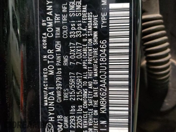 2018 Hyundai Kona SEL with VIN KM8K62AA0JU180466, listed as a Copart auction lot 41010963 with 86,890 mi miles. Bid and sale history available at carsss.com. Image 12.