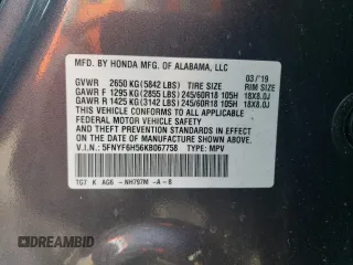 2019 Honda Pilot EX-L z VIN 5FNYF6H56KB067758, wystawiony jako Copart lot #45884515 z przebiegiem 104 662 mil mil oraz Szkoda całkowita • Salvage title. Historia ofert i sprzedaży dostępna na DreamBid. Obrazek 13.