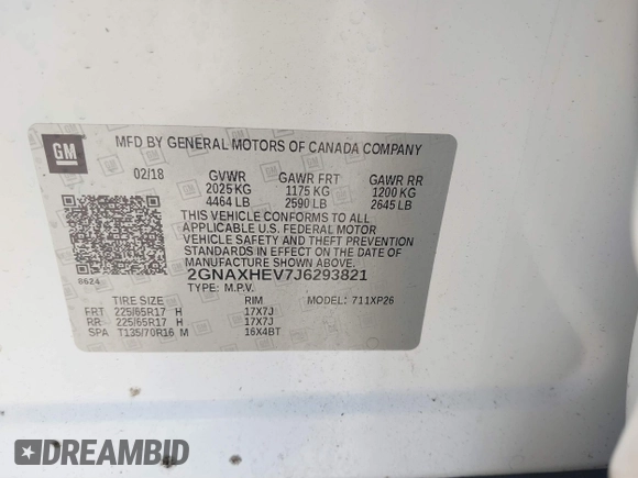 2018 Chevrolet Equinox LS with VIN 2GNAXHEV7J6293821, listed as a IAAI auction lot 41475150 with 80,785 mi miles and . Bid and sale history available at DreamBid. Image 9.