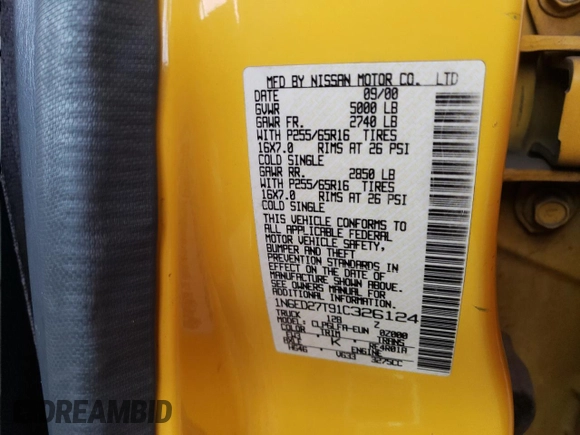2001 Nissan Frontier SE z VIN 1N6ED27T91C326124, wystawiony jako Copart lot #50929905 z przebiegiem 212 615 mil mil oraz Szkoda całkowita • Salvage title. Historia ofert i sprzedaży dostępna na DreamBid. Obrazek 14.