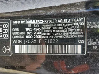 2001 Mercedes-Benz CLK 320/430 z VIN WDBLJ70GX1F171822, wystawiony jako Copart lot #57683415 z przebiegiem 152 154 mil mil oraz Szkoda całkowita • Salvage title. Historia ofert i sprzedaży dostępna na DreamBid. Obrazek 12.