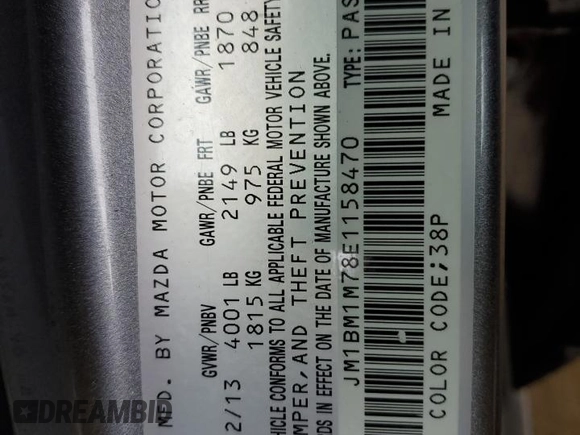 2014 Mazda 3 i Grand Touring with VIN JM1BM1M78E1158470, listed as a Copart auction lot 45487895 with 101,164 mi miles and Salvage Title. Bid and sale history available at DreamBid. Image 13.