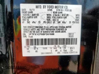 2011 Ford F-150 XL with VIN 1FTFX1CF6BFD01688, listed as a Copart auction lot 63905715 with 93,584 mi miles and Salvage title. Bid and sale history available at DreamBid. Image 12.
