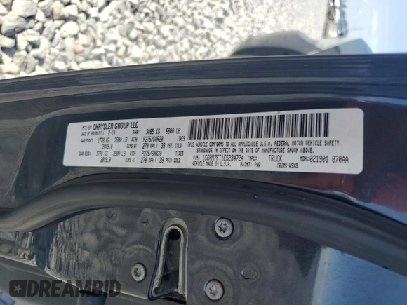 2014 Ram 1500 Express with VIN 1C6RR7FT1ES234724, listed as a Copart auction lot 54597515 with 251,885 mi miles and Salvage title. Bid and sale history available at DreamBid. Image 12.