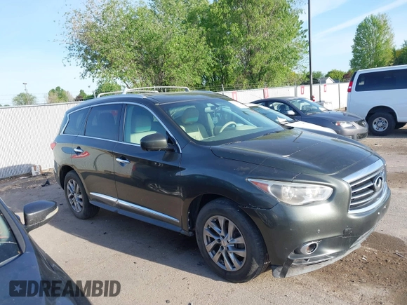 2013 Infiniti JX35 z VIN 5N1AL0MM0DC302090, wystawiony jako IAAI lot #42225621 z przebiegiem 198 767 mil mil oraz . Historia ofert i sprzedaży dostępna na DreamBid. Obrazek 1.