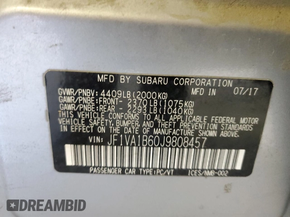 2018 Subaru WRX Premium with VIN JF1VA1B60J9808457, listed as a Copart auction lot 77742674 with 145,506 mi miles and Salvage Title. Bid and sale history available at carsss.com. Image 13.